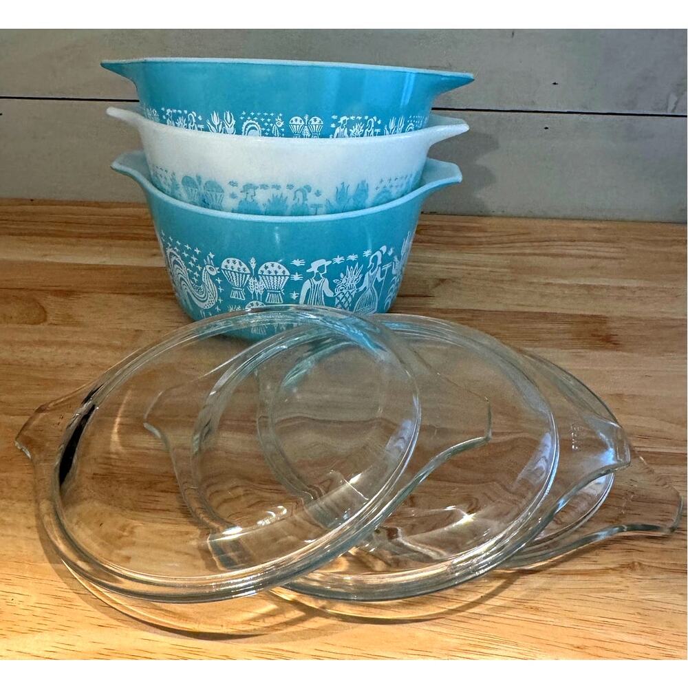 Vintage Pyrex Amish Butterprint Turquoise Casserole Dishes with lids 6pc - Picture 12 of 12